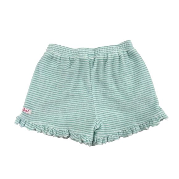 RuffleButts Girls Melon Green White Striped Terry Knit Ruffle Hem Shorts 6 - Picture 4 of 4
